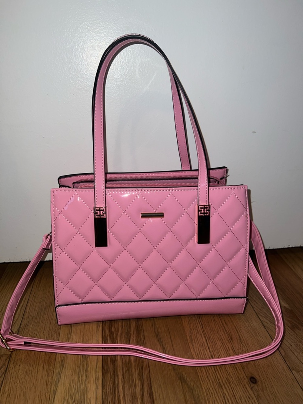 Quilted Pink Tote Handbag with Detachable Strap